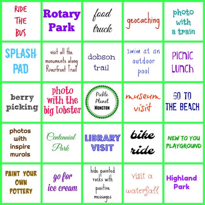 Summer Bucket List Bingo Pickle Moncton